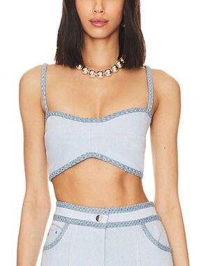 REVOLVE SABINA MUSAYEV Avery sky blue denim crop top